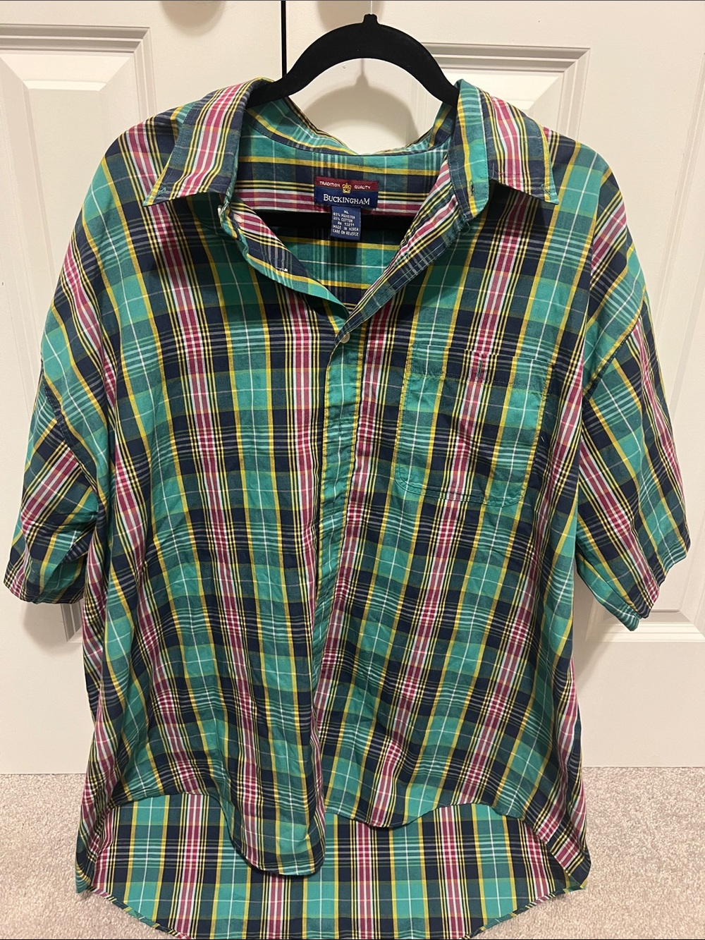 Teal Plaid Short-Sleeve Button-Up Shirt